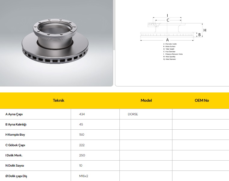 FREN DİSKİ ROR DORSE 43 LÜK ABSLİ